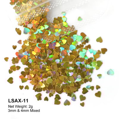 2g Hologrāfisks nagu mākslas mirdzums, spīdīgs, salds, mīļš, sirds pārslas, fliteris