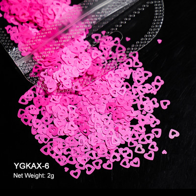 2g Hologrāfisks nagu mākslas mirdzums, spīdīgs, salds, mīļš, sirds pārslas, fliteris