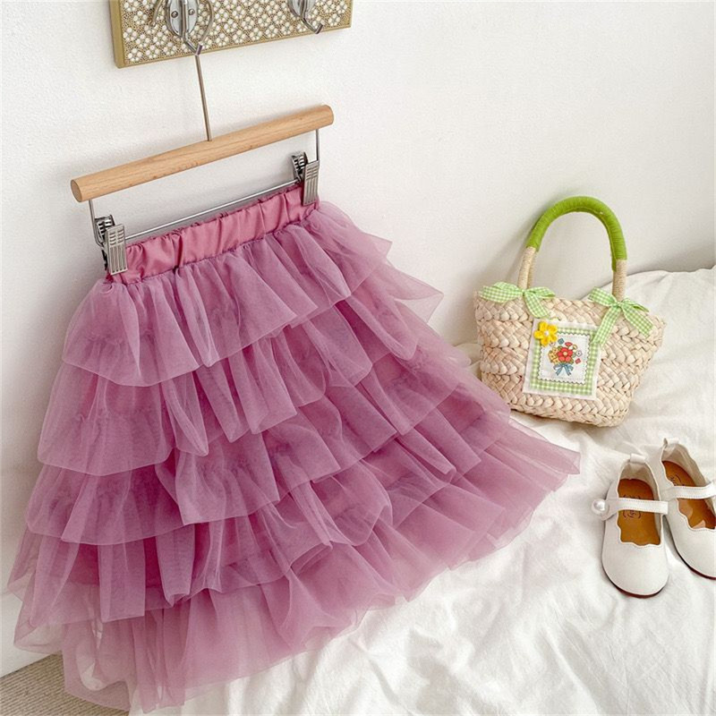 2024 New Fashion Mesh Fete Jumătate Fusta Copii Tort Fusta Tutu Pufoasă Prințesă Dantela Fusta Neregulată Mesh Fuste Mesh Strat
