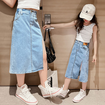 5 6 8 10 12 14 ετών Έφηβοι για κορίτσια Τζιν φούστα Νέα μόδα Κορεατική έκδοση Σπλιτ μακριά φούστα Παιδικά ρούχα Δώρο γενεθλίων