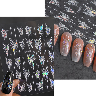 5D New Craft Butterfly Nail Art Naljepnica Ultra-tanka klizna dekoracija Prozirne naljepnice Crno/bijelo/ružičasta samoljepljiva naljepnica