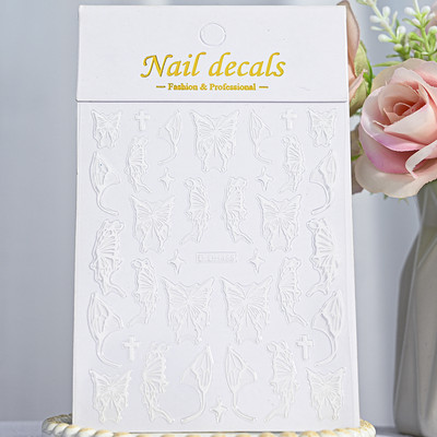 5D New Craft Butterfly Nail Art Naljepnica Ultra-tanka klizna dekoracija Prozirne naljepnice Crno/bijelo/ružičasta samoljepljiva naljepnica