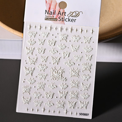 5D New Craft Butterfly Nail Art Naljepnica Ultra-tanka klizna dekoracija Prozirne naljepnice Crno/bijelo/ružičasta samoljepljiva naljepnica