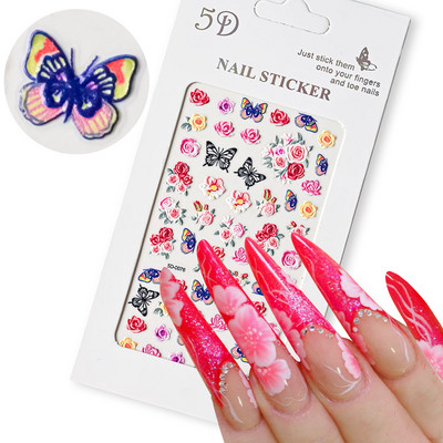 5D New Craft Butterfly Nail Art Naljepnica Ultra-tanka klizna dekoracija Prozirne naljepnice Crno/bijelo/ružičasta samoljepljiva naljepnica