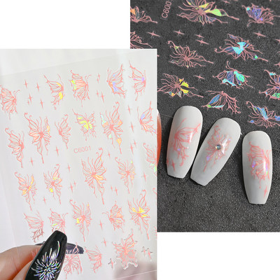 5D New Craft Butterfly Nail Art Naljepnica Ultra-tanka klizna dekoracija Prozirne naljepnice Crno/bijelo/ružičasta samoljepljiva naljepnica