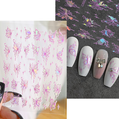 5D New Craft Butterfly Nail Art Naljepnica Ultra-tanka klizna dekoracija Prozirne naljepnice Crno/bijelo/ružičasta samoljepljiva naljepnica