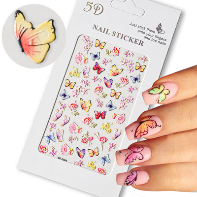 5D New Craft Butterfly Nail Art Naljepnica Ultra-tanka klizna dekoracija Prozirne naljepnice Crno/bijelo/ružičasta samoljepljiva naljepnica