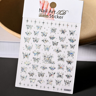 5D New Craft Butterfly Nail Art Naljepnica Ultra-tanka klizna dekoracija Prozirne naljepnice Crno/bijelo/ružičasta samoljepljiva naljepnica