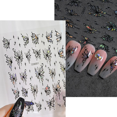 5D New Craft Butterfly Nail Art Naljepnica Ultra-tanka klizna dekoracija Prozirne naljepnice Crno/bijelo/ružičasta samoljepljiva naljepnica