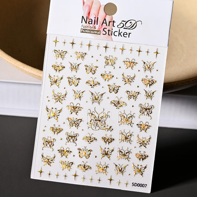 5D New Craft Butterfly Nail Art Naljepnica Ultra-tanka klizna dekoracija Prozirne naljepnice Crno/bijelo/ružičasta samoljepljiva naljepnica