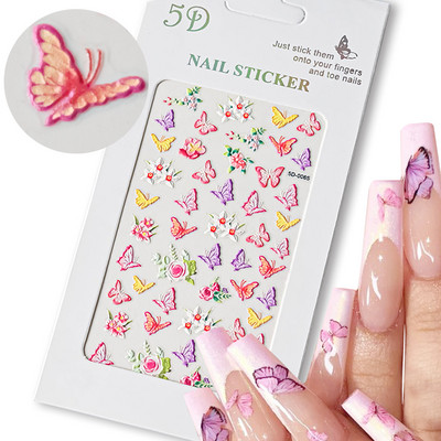5D New Craft Butterfly Nail Art Naljepnica Ultra-tanka klizna dekoracija Prozirne naljepnice Crno/bijelo/ružičasta samoljepljiva naljepnica
