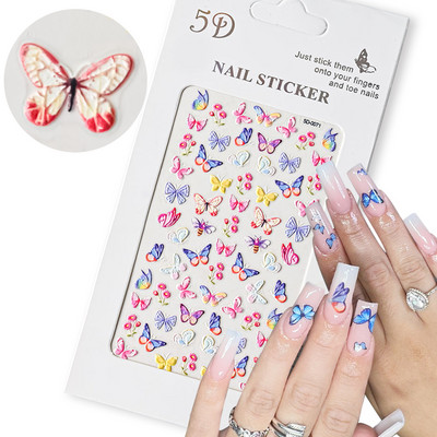 5D New Craft Butterfly Nail Art Naljepnica Ultra-tanka klizna dekoracija Prozirne naljepnice Crno/bijelo/ružičasta samoljepljiva naljepnica