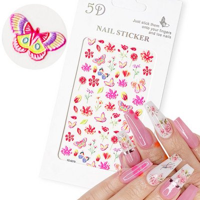 5D New Craft Butterfly Nail Art Naljepnica Ultra-tanka klizna dekoracija Prozirne naljepnice Crno/bijelo/ružičasta samoljepljiva naljepnica