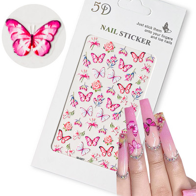 5D New Craft Butterfly Nail Art Naljepnica Ultra-tanka klizna dekoracija Prozirne naljepnice Crno/bijelo/ružičasta samoljepljiva naljepnica