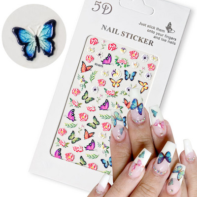 5D New Craft Butterfly Nail Art Naljepnica Ultra-tanka klizna dekoracija Prozirne naljepnice Crno/bijelo/ružičasta samoljepljiva naljepnica