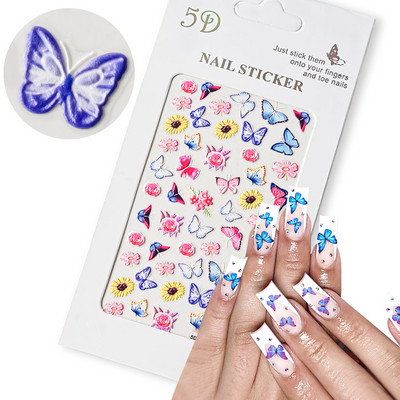 5D New Craft Butterfly Nail Art Naljepnica Ultra-tanka klizna dekoracija Prozirne naljepnice Crno/bijelo/ružičasta samoljepljiva naljepnica
