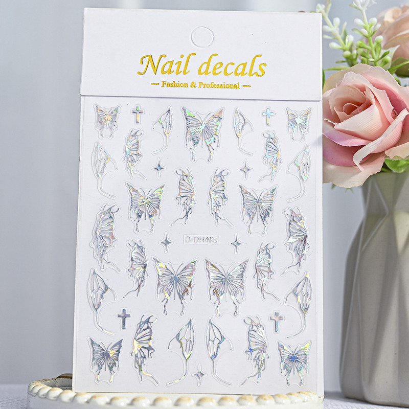 5D New Craft Butterfly Nail Art Naljepnica Ultra-tanka klizna dekoracija Prozirne naljepnice Crno/bijelo/ružičasta samoljepljiva naljepnica