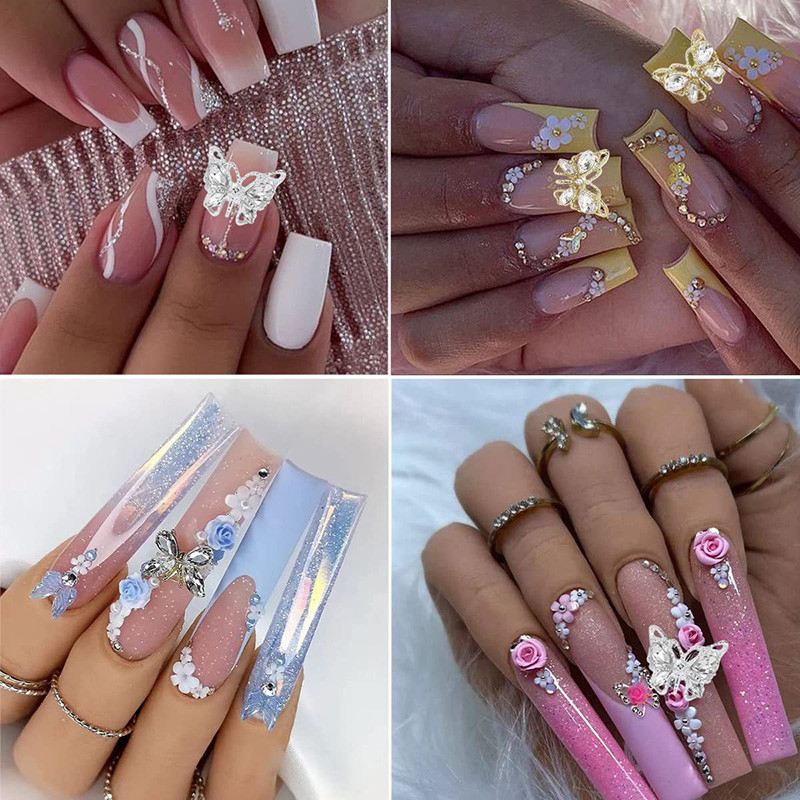 10gab/maisiņš Spīdīgs sakausējums Butterfly Nagu piekariņi Metāla Butterfly Star Nagu Dārgakmeņi 3D Rhinestones Manikīrs Rotaslietas DIY Nagu aksesuāri