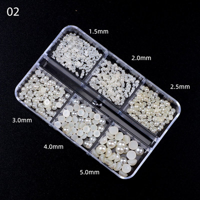 6Režģi Akrila Ziedi 3D Nagu mākslas rotājumi Sveķu piekariņi Zelta krelles Kaviāra Pērle Jaukti Rhinestones Aksesuāri Manikīrs