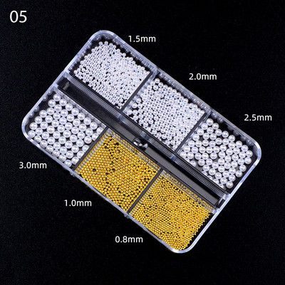 6Režģi Akrila Ziedi 3D Nagu mākslas rotājumi Sveķu piekariņi Zelta krelles Kaviāra Pērle Jaukti Rhinestones Aksesuāri Manikīrs