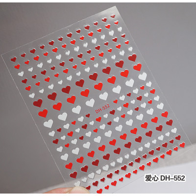 3d Naljepnice za nokte Crveno Crno Bijelo Ljubavna Srca Zvijezde Oblaci Francuski puni vrhovi Ljepljive naljepnice za nokte Klizač za manikuru