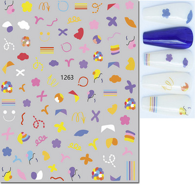 3d Naljepnice za nokte Crveno Crno Bijelo Ljubavna Srca Zvijezde Oblaci Francuski puni vrhovi Ljepljive naljepnice za nokte Klizač za manikuru