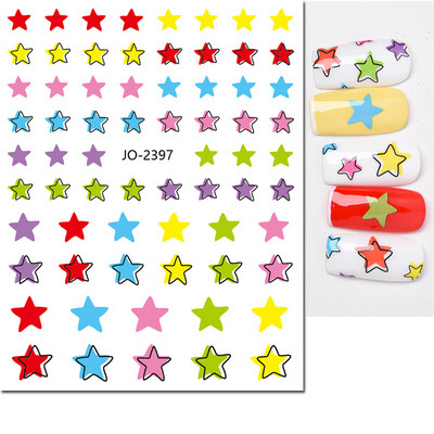 3d Naljepnice za nokte Crveno Crno Bijelo Ljubavna Srca Zvijezde Oblaci Francuski puni vrhovi Ljepljive naljepnice za nokte Klizač za manikuru