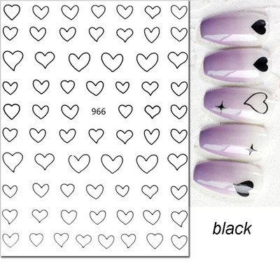 3d Naljepnice za nokte Crveno Crno Bijelo Ljubavna Srca Zvijezde Oblaci Francuski puni vrhovi Ljepljive naljepnice za nokte Klizač za manikuru