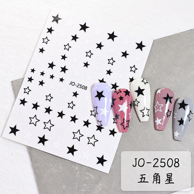 3d Naljepnice za nokte Crveno Crno Bijelo Ljubavna Srca Zvijezde Oblaci Francuski puni vrhovi Ljepljive naljepnice za nokte Klizač za manikuru