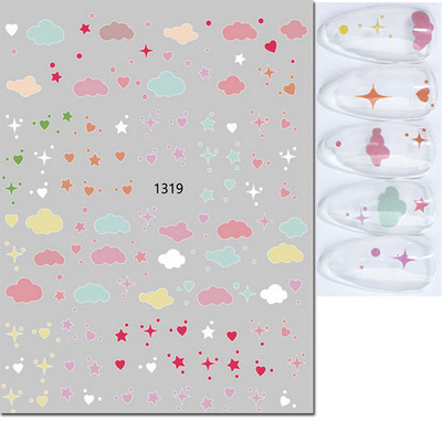 3d Naljepnice za nokte Crveno Crno Bijelo Ljubavna Srca Zvijezde Oblaci Francuski puni vrhovi Ljepljive naljepnice za nokte Klizač za manikuru