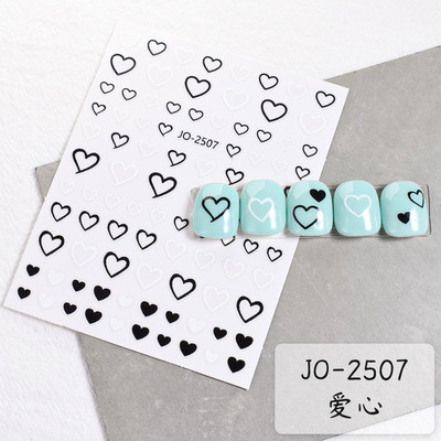 3d Naljepnice za nokte Crveno Crno Bijelo Ljubavna Srca Zvijezde Oblaci Francuski puni vrhovi Ljepljive naljepnice za nokte Klizač za manikuru