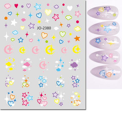 3d Naljepnice za nokte Crveno Crno Bijelo Ljubavna Srca Zvijezde Oblaci Francuski puni vrhovi Ljepljive naljepnice za nokte Klizač za manikuru