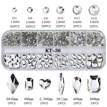 12 решетки Розови смесени кристали за нокти Луксозни талисмани за нокти Блестящи кристални бижута Скъпоценни камъни Декорация за нокти Маникюр Стрази R#Q