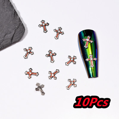 10Gb Full Glitter Punk Cross nagu piekariņi 7*11.5cm sudraba/zelta metāla krustveida nagu mākslas dekorēšana 3D Luxury Classic Cross Manikīrs