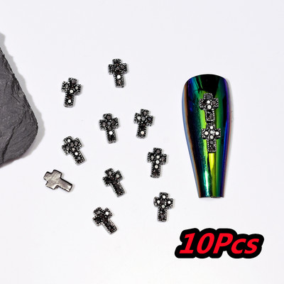10Gb Full Glitter Punk Cross nagu piekariņi 7*11.5cm sudraba/zelta metāla krustveida nagu mākslas dekorēšana 3D Luxury Classic Cross Manikīrs