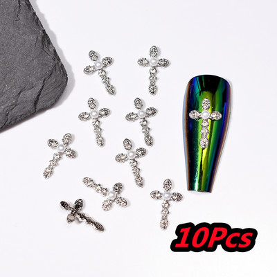10Gb Full Glitter Punk Cross nagu piekariņi 7*11.5cm sudraba/zelta metāla krustveida nagu mākslas dekorēšana 3D Luxury Classic Cross Manikīrs
