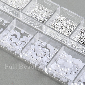 Бели перли за нокти Мъниста от хайвер Талисмани за нокти Декор Полуформа Дизайн 3D кристали Кристали Аксесоари за маникюр LA2070