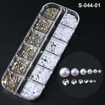 Fehér Gyöngyök Körömre Kaviár Gyöngy Nail Art Charms Decor Félforma Design 3D Kristályok Strasszkövek Manikűr Kiegészítők LA2070