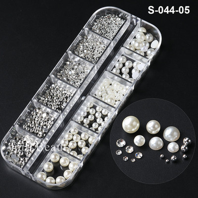 Fehér Gyöngyök Körömre Kaviár Gyöngy Nail Art Charms Decor Félforma Design 3D Kristályok Strasszkövek Manikűr Kiegészítők LA2070