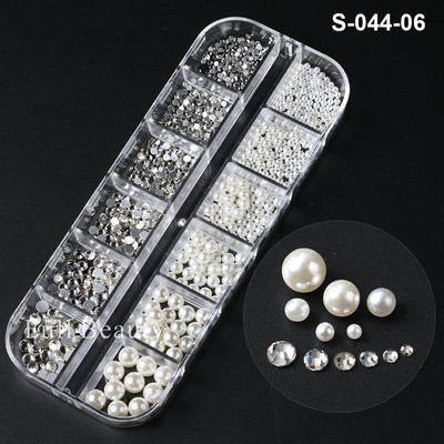 Fehér Gyöngyök Körömre Kaviár Gyöngy Nail Art Charms Decor Félforma Design 3D Kristályok Strasszkövek Manikűr Kiegészítők LA2070