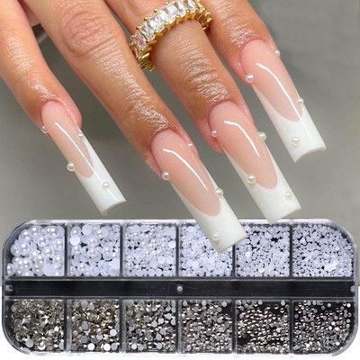 Fehér Gyöngyök Körömre Kaviár Gyöngy Nail Art Charms Decor Félforma Design 3D Kristályok Strasszkövek Manikűr Kiegészítők LA2070