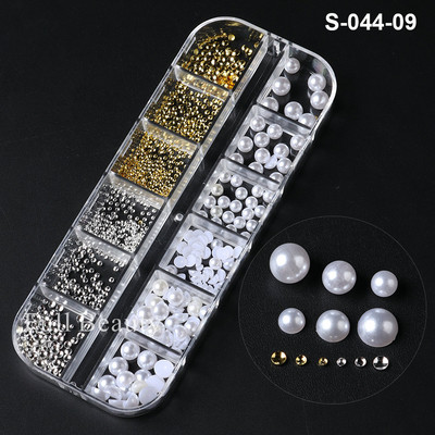 Fehér Gyöngyök Körömre Kaviár Gyöngy Nail Art Charms Decor Félforma Design 3D Kristályok Strasszkövek Manikűr Kiegészítők LA2070