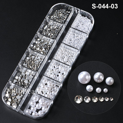 Fehér Gyöngyök Körömre Kaviár Gyöngy Nail Art Charms Decor Félforma Design 3D Kristályok Strasszkövek Manikűr Kiegészítők LA2070