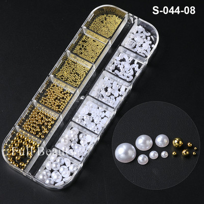 Fehér Gyöngyök Körömre Kaviár Gyöngy Nail Art Charms Decor Félforma Design 3D Kristályok Strasszkövek Manikűr Kiegészítők LA2070