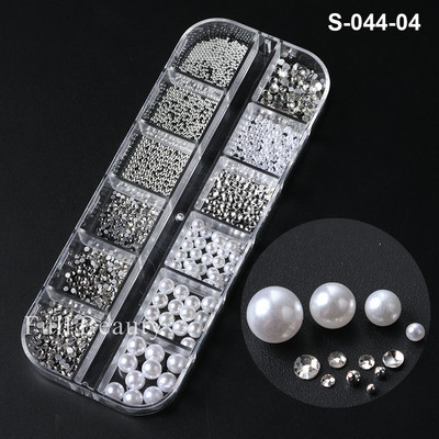 Fehér Gyöngyök Körömre Kaviár Gyöngy Nail Art Charms Decor Félforma Design 3D Kristályok Strasszkövek Manikűr Kiegészítők LA2070