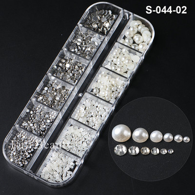 Fehér Gyöngyök Körömre Kaviár Gyöngy Nail Art Charms Decor Félforma Design 3D Kristályok Strasszkövek Manikűr Kiegészítők LA2070