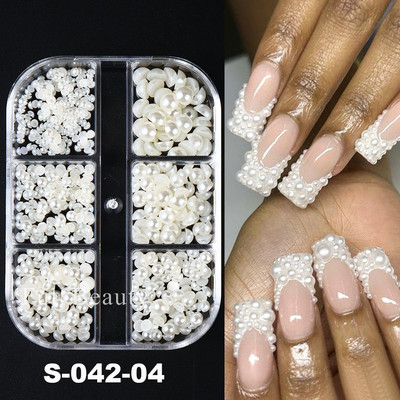 Fehér Gyöngyök Körömre Kaviár Gyöngy Nail Art Charms Decor Félforma Design 3D Kristályok Strasszkövek Manikűr Kiegészítők LA2070