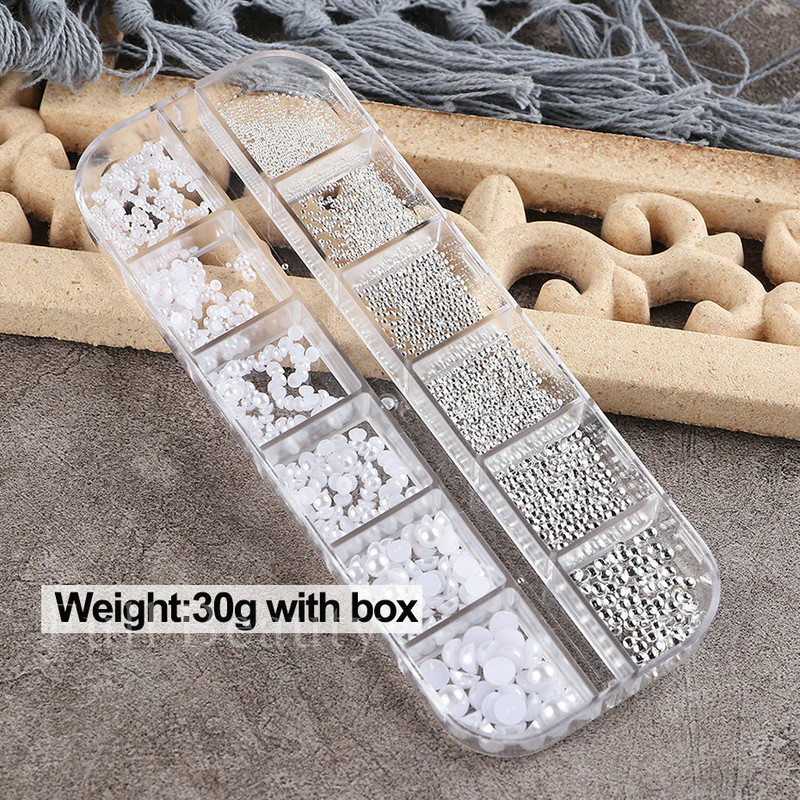 Fehér Gyöngyök Körömre Kaviár Gyöngy Nail Art Charms Decor Félforma Design 3D Kristályok Strasszkövek Manikűr Kiegészítők LA2070