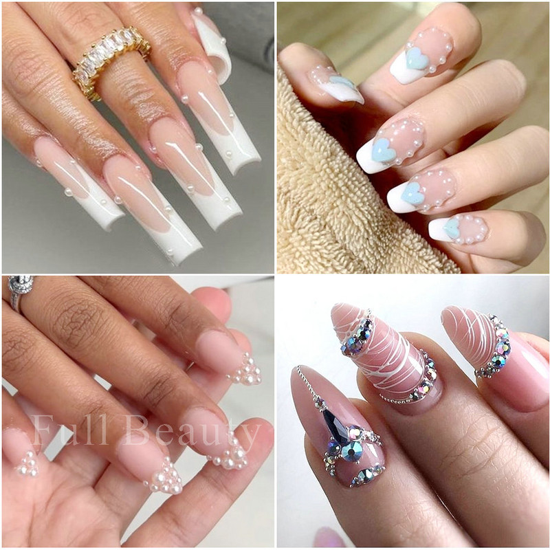 Fehér Gyöngyök Körömre Kaviár Gyöngy Nail Art Charms Decor Félforma Design 3D Kristályok Strasszkövek Manikűr Kiegészítők LA2070