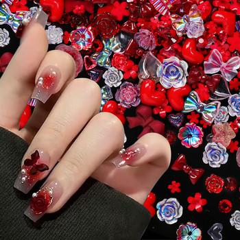 100PCS Смесен дизайн 3D Resin Nail Art Decorations Charms Kawaii Аксесоари Iced Camellia Butterfly Moose Heart Manicure Part